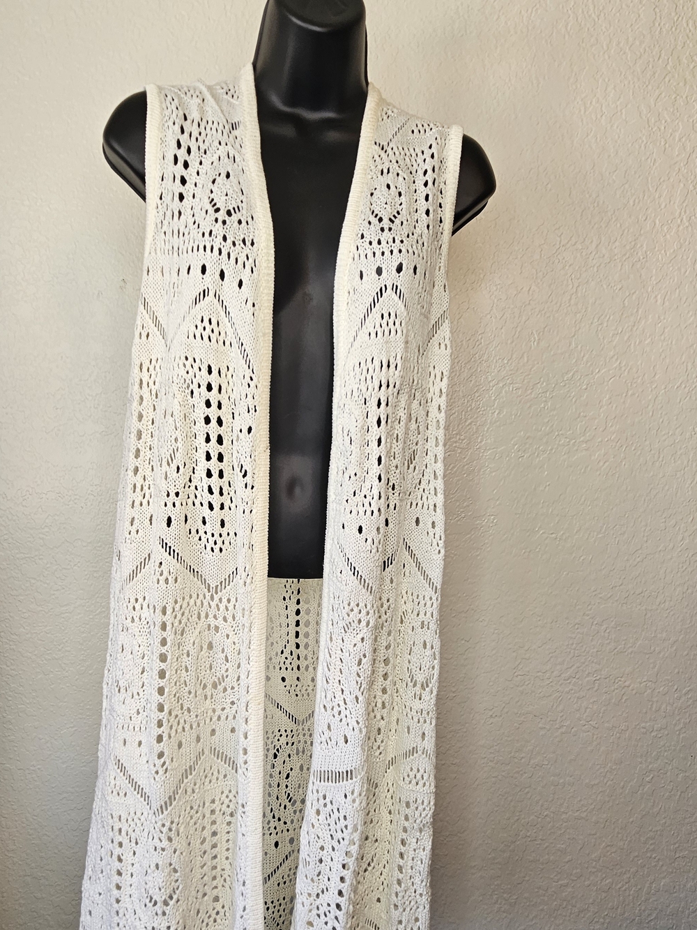 Crochet Open Front Vest - Cream